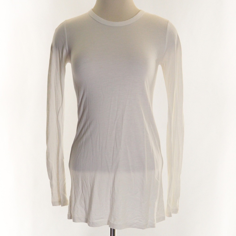 R Label Long Sleeve Top Lightweight Stretch Rayon Minimalist White Women XS